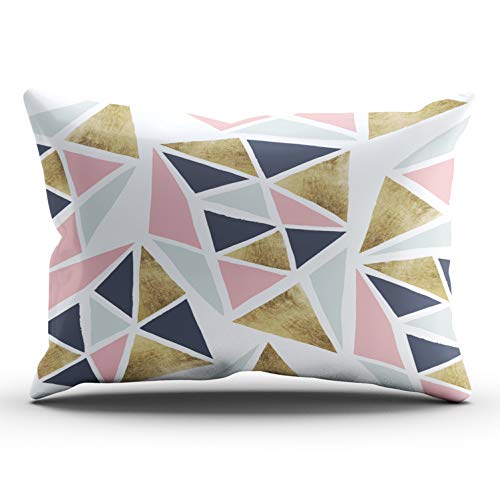 XIUBA Pillowcases Modern Geometric Pink Navy Blue Gold Triangles Customizable Cushion Decorative Rectangle 12x24 inch Lumbar Size Throw Pillow Cover Case Hidden Zipper One Side Design Printed