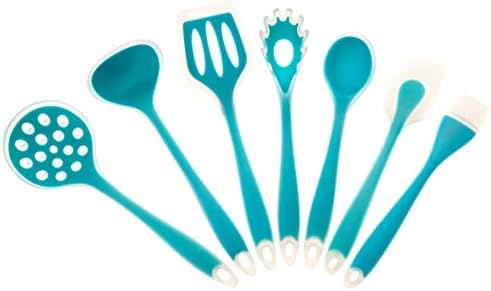 Intriom Set of 7 Kitchen/Baking, BPA free FDA food garde Silicone Utensils, light Blue -Spatula , Mixing Spoon , Ladle , Pasta Fork Server , Drainer, egg brush