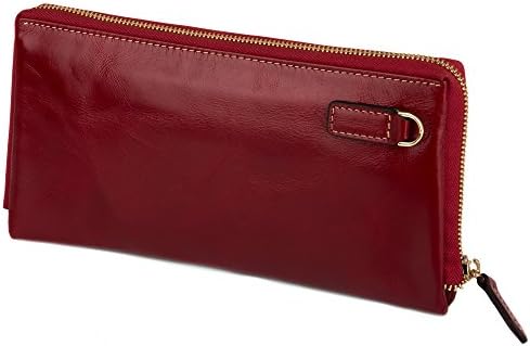 Genuine Leather Women's Wallet Long Thin Card Holder Wallet for Women Minimalist (Red)