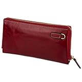 Genuine Leather Women's Wallet Long Thin Card Holder Wallet for Women Minimalist (Red)