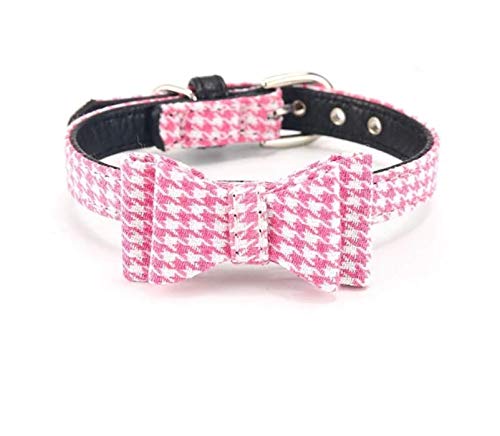 Checked Colourful Bowtie Collar with Bell for Small Dogs and Cats Unique Style for Your Pet (Pink)