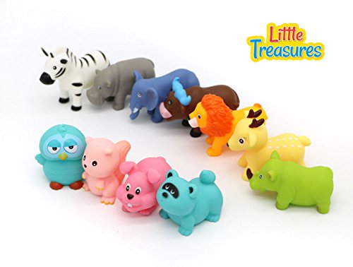 Little Treasures Baby Animal Farm Collection Bathtub Toy Set Includes Cow, Rabbit, Owl, Raccoon, Hippo, Lion and More!