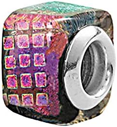 Zable Beads Sterling Silver Square Dichroic Purple Glass Bead