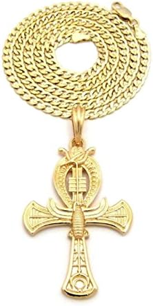Janestore Fashion Egypt Ankh Cross Pendant &amp;4Mm/24" Dia-Cut Cuban Chain Necklace
