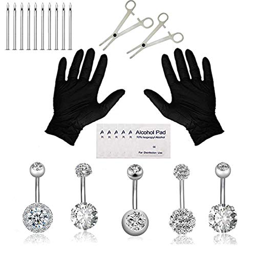 Jconly 20Pcs Professional Belly Piercing Kit 14G Belly Button Rings for Women Girls Navel Rings CZ Body Piercing, Belly Piercings