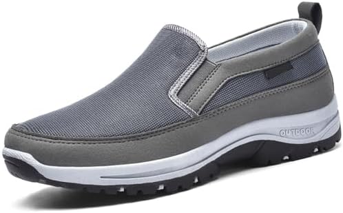 〽️Men\'s Grey Slip On Canvas Loafers Arch Support Orthopedic Walking Shoes Amazon.com | Men main image 4