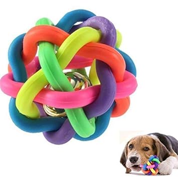 Pets Empire Woven Rubber Balls with Inner Bell for Dog Cat Pet (Colourful Squeaky Rainbow)