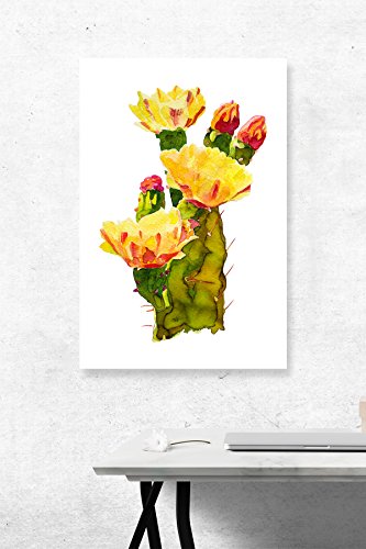 iCandy Products Inc Orange Flowering Desert Cactus Watercolor Home Decor Metal Large Wall Sign - 1 Pack of Signs, 12x18