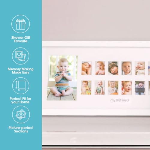 Pearhead My First Year Photo Moments, Baby's First Twelve Months Photo Collage and Gender Neutral Keepsake, Ideal for Baby Shower, New Mom Gift and Nursery Decor, 13 Photo Inserts, White
