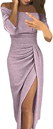 Women Maxi Dresses,Cinsanong Sale Long Sleeve Off Shoulder Dresses Solid Fashion Evening Party Long Dresses Black