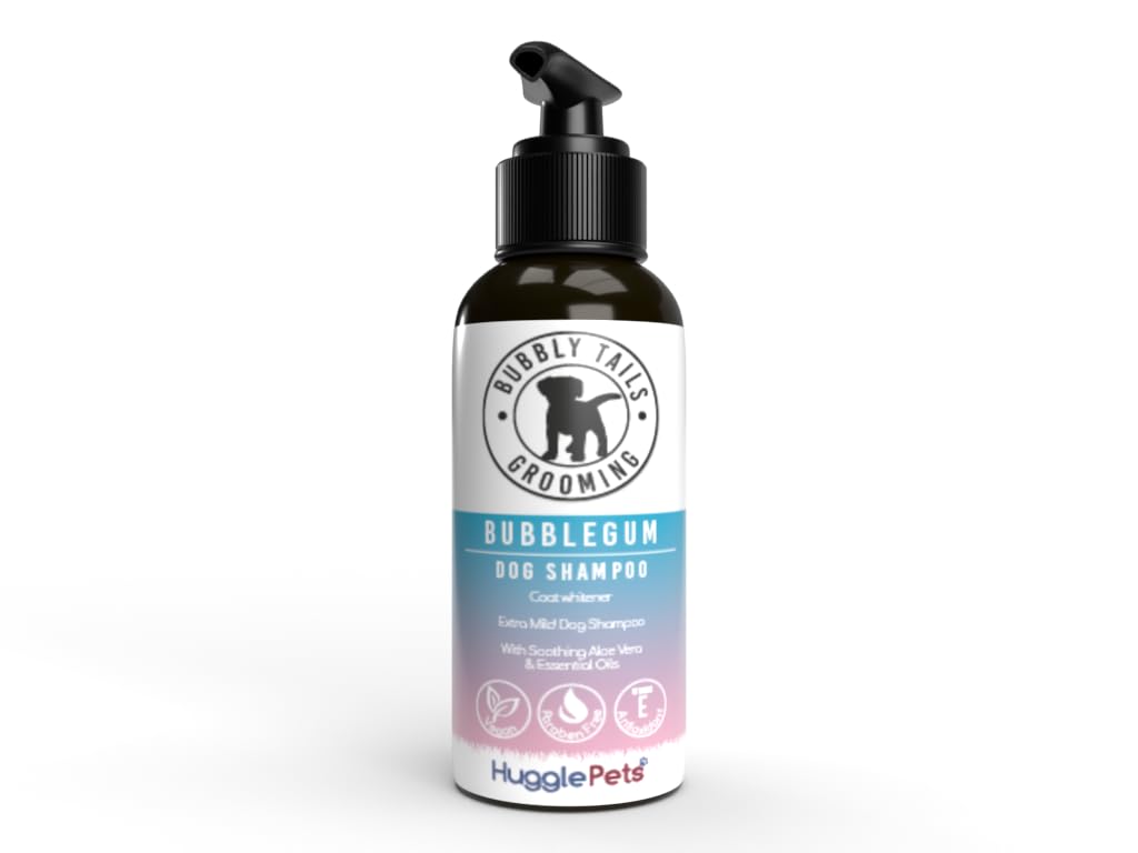 HugglePets Bubbly Tails Bubblegum 2 in 1 Hypoallergenic Whitening Dog Shampoo & Conditioner 500ml. Fragrant Grooming Clean Fresh-Smelling Pups. Paraben Free and Vegan Friendly Cruelty Free Dog Shampoo — image 1