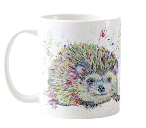 Vixar Hedgehog Watercolour Rainbow Art Wildlife Coloured Mug Cup, Gift, Birthday, Work, Office, Christmas Tea Coffee (White)