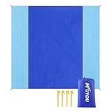 KUYOU Sand Proof Beach Blanket, Extra Large Beach Mat 82”79” Sand Free Water Resistant Beach Mat Includes 4 Stake, Ultra Portable for Beach, Picnic, Camping