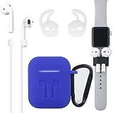2019 Newest AirPods Case, Accessories Set/AirPods Ear Hook/AirPods Watch Band Holder/Keychain/AirPods Strap/Silicone Cover/Best Kit XORDING for Apple AirPods 1 or AirPods 2 Charging (Blue Kit)
