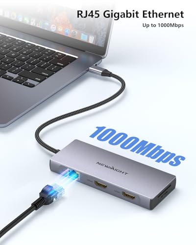 USB C Docking Station, Newmight 9 in 1 Dual HDMI Hub Adapter Type C to Ethernet RJ45 Gigabit PD 100W SD TF Card Reader Compatible with DELL/HP
