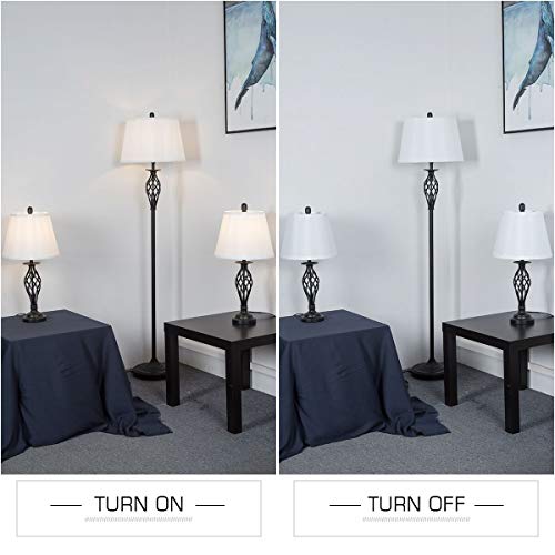 LANROS Spiral Cage 3 Piece Table and Floor Lamp Set, Modern Floor and Lamps Combination for Living Room,Bedside,Bedroom,Office