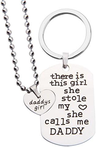 Father Daughter Gift There's This Girl Who Stole My Heart She Calls Me Daddy Matching Daddys Girl Heart Necklace Keychain Set (Father Daughter keychain)