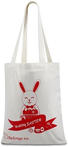 Easter Gift Bag Easter Presents For Kids From Easter Bunny Basket Personalized Easter Eggs Baskets&amp;Bags for Kids for Daily Use with Easter Design Mady By Environmental Canvas-Handle 1
