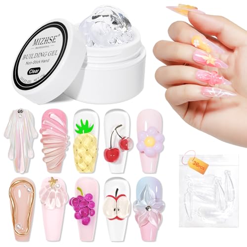 MIZHSE Builder Solid Gel, Clear Non-Stick UV Nail Extension Gel for Nail Art Decoration and Repair DIY Nail Art Manicure 15g