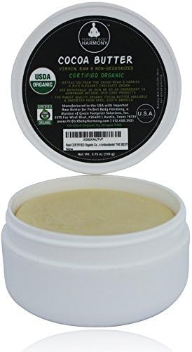 Real CERTIFIED Organic Raw Cocoa Butter ~ Premium,Unrefined, Non-Deodorized! Extracted From The Cacao Bean ~ Rich Chocolate Aroma! Naturally Rich In Antioxidants![3.75 oz Low Profile Easy To Use JAR]