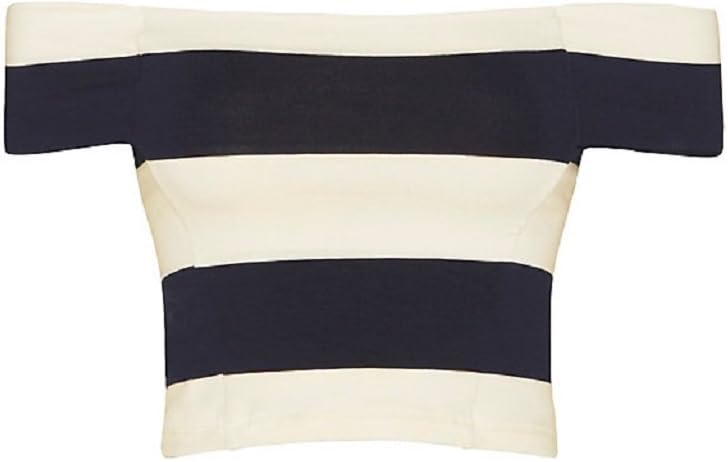 Women's Navy White Striped Off-Shoulder Top