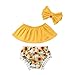 3PCS Newborn Infant Baby Girls Outfit Clothes Off Shoulder Ruffle Crop Top Shirt Bodysuit + Short Pants + Headband Set