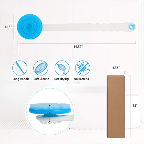ELECTRAPICK Long Handle Bath Body Brush Ultra-soft Silicone Shower Brush Exfoliating 360°Free Rotate Soft Bristles Bath for Men and Women 15inches
