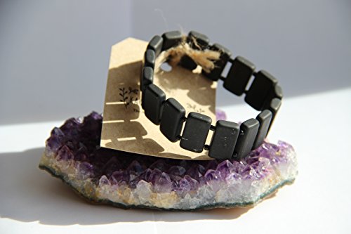 Karelian Heritage Shungite Stone Rectangular Beaded Bracelet, Protection Jewelry for Men (Polished Beads) SB10 - Thumbnail 3