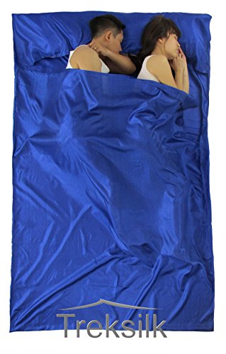DOUBLE Treksilk ROYAL BLUE ART SILK Liner Sleeping Bag Inner Sheet Hostel Sack Backpack Travel for couple Travel Accessory – Protection Bed Bugs