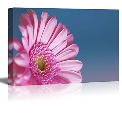 Canvas Prints Wall Art - Fresh and Bright Gerbera Flower Against a Blue Background | Modern Wall Decor/Home Decoration Stretched Gallery Canvas Wrap Giclee Print. Ready to Hang - 12