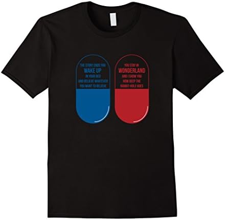 Mens Blue Pill Red Pill Wonderland Rabbit Hole Shirt Large Black