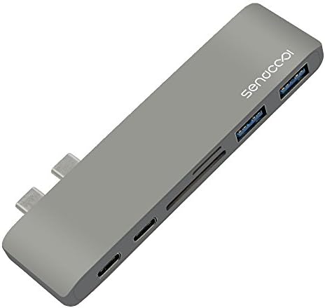 USB C Hub Aluminum Type-C Hub Adapter for 2016 MacBook Pro 13” and 15” 40Gbs Thunderbolt 3, Pass-Through Charging, SD/Micro Card Reader and 2 USB 3.0 Ports (SPACE GRAY)