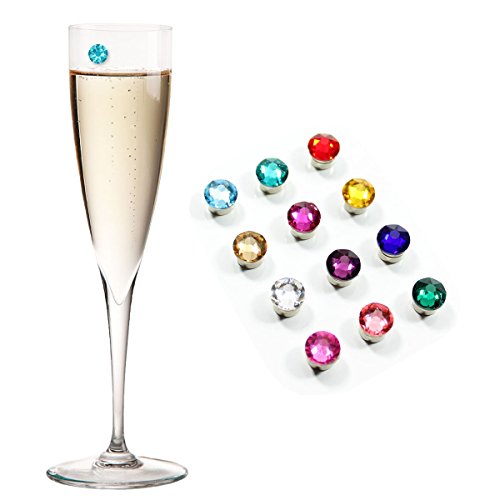 SWAROVSKI CRYSTAL Magnetic Wine Glass Charms (Set of 12) by Claim Your Glass - Premium Drink Markers for Wine, Champagne, Beer, Cocktail Glasses - Includes Storage Case + Spare Magnet
