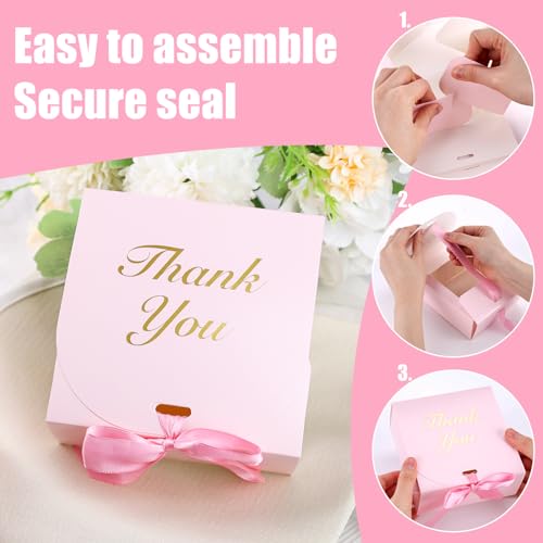HAKACC 20PCS Small Gift Boxes, Party Favour Box with Bow Ribbon Thank You Gift Box Mini Candy Treat Box for Birthday Wedding Party Holiday Pink