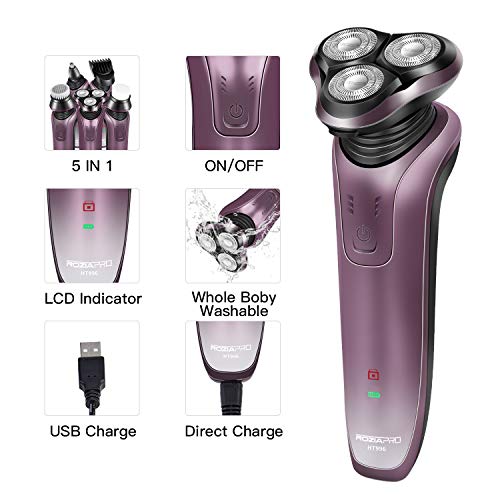 Electric Razor for Men Rechargeable 5 in 1 Wet & Dry Rotary Shaver Hair Clipper Waterproof Electric Shaver Nose Hair Trimmer USB Fast Charging