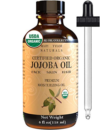 Certified Organic Jojoba oil, Large 4 oz, Cold Pressed Unrefined Hexane Free Moisturizer Oil for Hair Skin & Face Carrier Base Oil By Mary Tylor Naturals