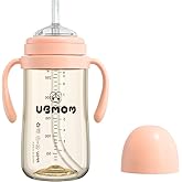 UBMOM No-spill, Backflow prevention Sippy Cup with Straw, PPSU, Learner Cup with Handle for Baby and Toddlers, BPA free, 9.47oz (Coral)