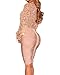 Shawhuwa Womens Sexy Sheer V Neck Sequins Long Sleeve Bodysuit Tops S Apricot