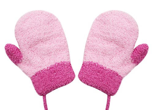 Toddlers Baby Girl Boys Cute Cartoon Warm Sound Gloves Mittens with String for 0-12 Months (Lillipop Pink)