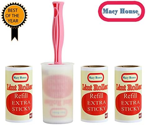 Macy house Lint Roller 4-Rollers, 60-Sheets/Roller (240 Sheets Total).Best for Pet Hair Removal and Dog and Cat Lint Remover Pet Lint Roller with Durable Hand