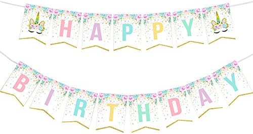 Happy Birthday Banner Unicorn 1st First Birthday Party Bunting Banner Rainbow Horn Themed Party Favors Decorations For Baby Girls Kids Star Baby Shower Birthday Party Supplies Personalized Banner