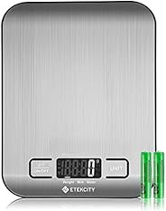 Etekcity Digital Kitchen Scale Multifunction Food Scale, 11 lb 5 kg, Silver, Stainless Steel (Batteries Includ