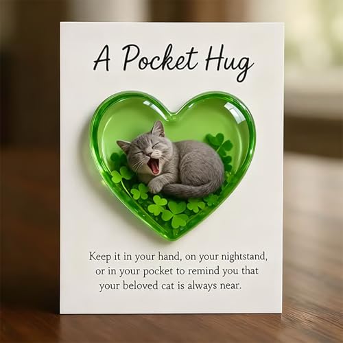 Cat Memorial Pocket Hug Keepsake, Heart-Shaped Acrylic Cat Figurine with Message Card, Thoughtful Home Decor & Sympathy Gift for Cat Lovers, Pet Memorial Keepsake for Grieving Friends Birthday (J)