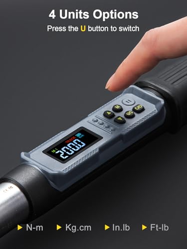 GROWNEER Digital Torque Wrench, 7.38-147.5 Ft-lbs/10-200 nm, 1/2'' Drive Inch Pound Rachet with Buzzer & Colorful LED Indicator, Electronic Torque Wrench Set for Bike Motor Car Auto Repair