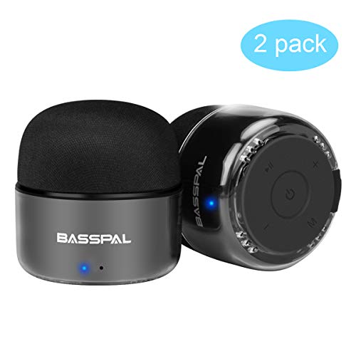 Enceinte Bluetooth Portables, BassPal Petit Haut-Parleur sans Fil avec Radio, Étanche IPX5, HD Stéréo Son et Basses Améliorées, Mini Format de Poche pour Douche de Voyage à Domicile Pool – 2 Pack