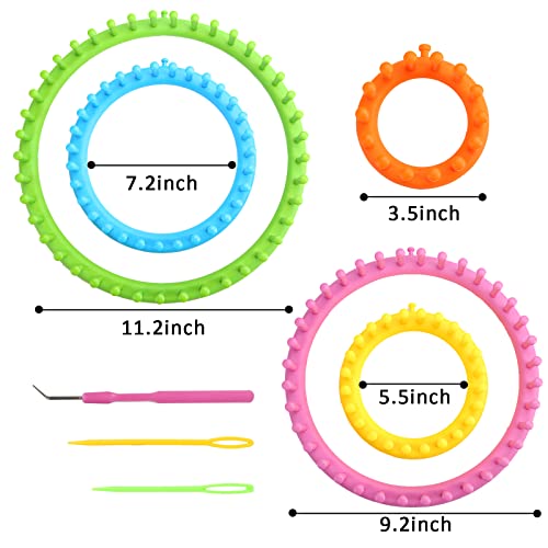 VGOODALL 5PCS Round Knitting Loom Set Circular Loom Set with 4 Skeins Acrylic Yarn for Hat Scarf Shawl Sweater Sock Knitter