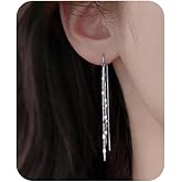 Sliver Threader Earrings for Women Sparkly Tassel Earrings Dainty Elegant Long Chain Drop Dangle Earrings Wedding Bridal Prom Trendy Cute Jewelry Accessories Gifts