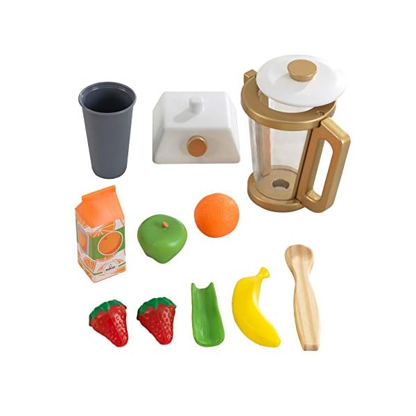 KidKraft Goldenes Smoothie Spielset aus Holz für Kinderküche mit Mixer und Obst, Spielküche Zubehör, Spielzeug für Kinder ab 3 Jahre, 53537