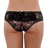 Ginee Women's Ruffle Back Crotchless Open Crotch Panties Lace Boyshort Briefs Knickers Underwear (L, Black)