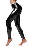 Liquid Wet Look Shiny Metallic Stretch Leggings (M, Black)